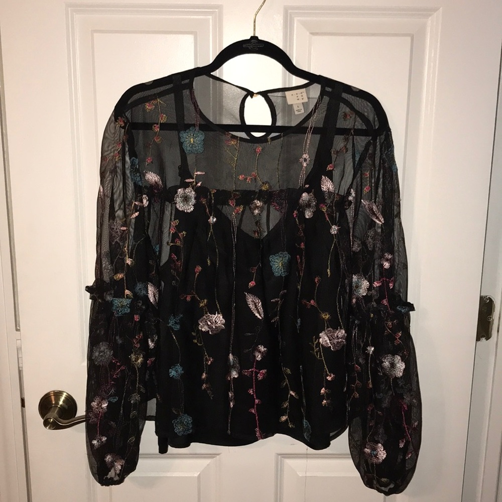 Mesh and embroidered top